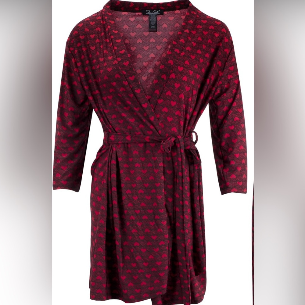 Heart Patterned Red Women's Robe